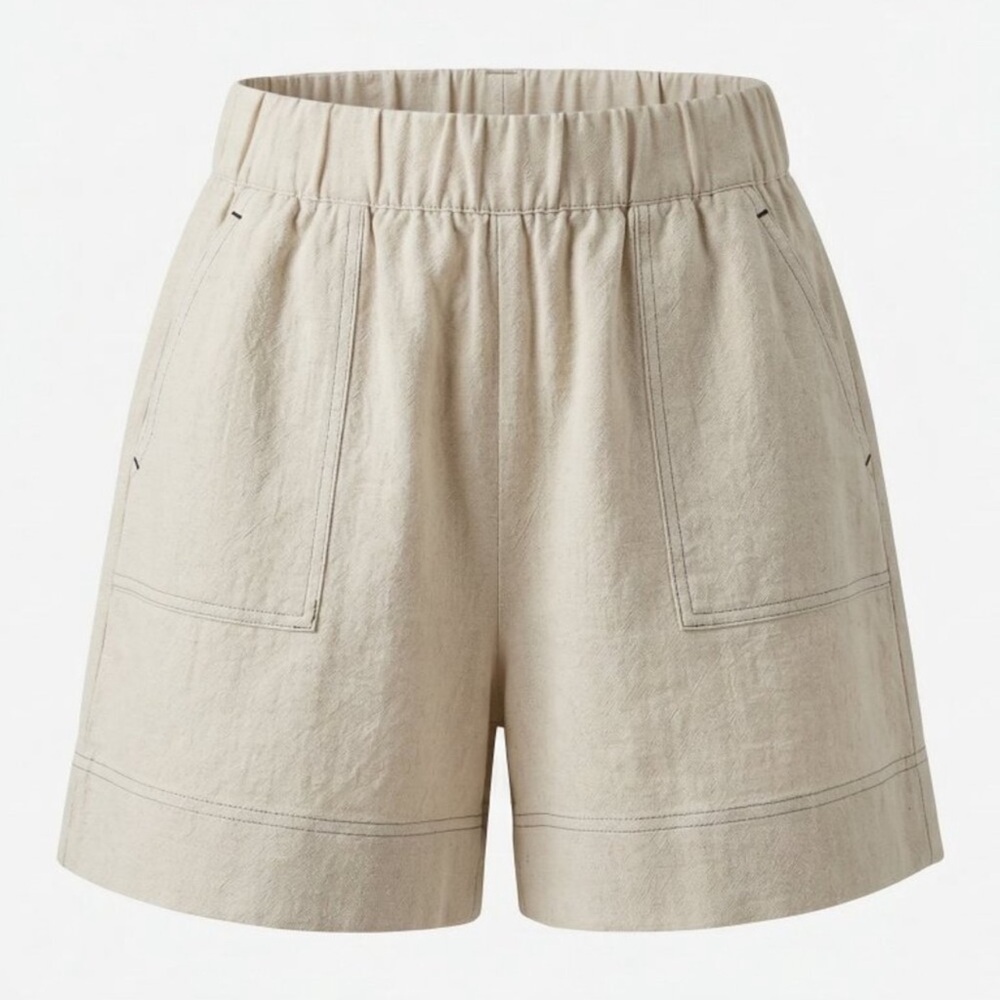 Free People FP Beach Strada Pull On Cream Off White Contrast Stitch Shorts Small